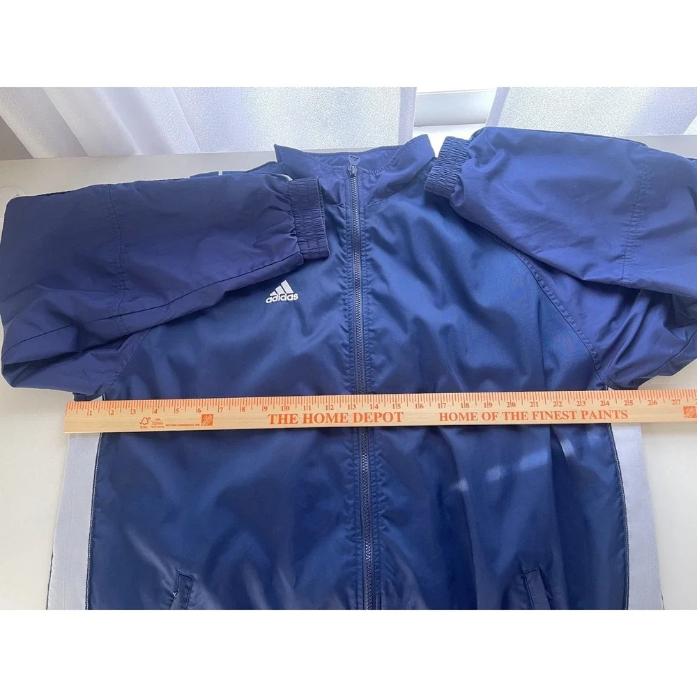 Adidas Mens Track Jacket Full‎ Zip Wind Breaker Navy Blue Nylon Size XL